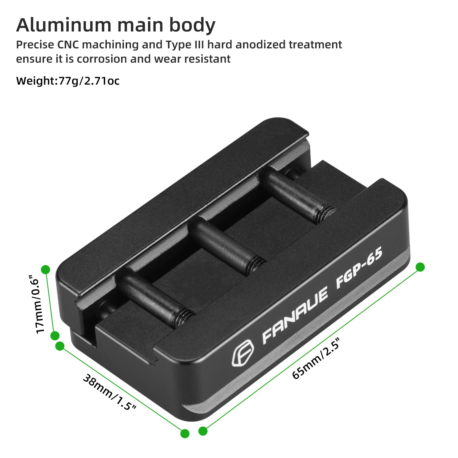 Fanaue Fgp 65 Picatinny Arca Swiss Compatible Rail Plate With Anti Slip Slot, Cnc Machined Aluminum,Tripod Dovetail Adapter Moun